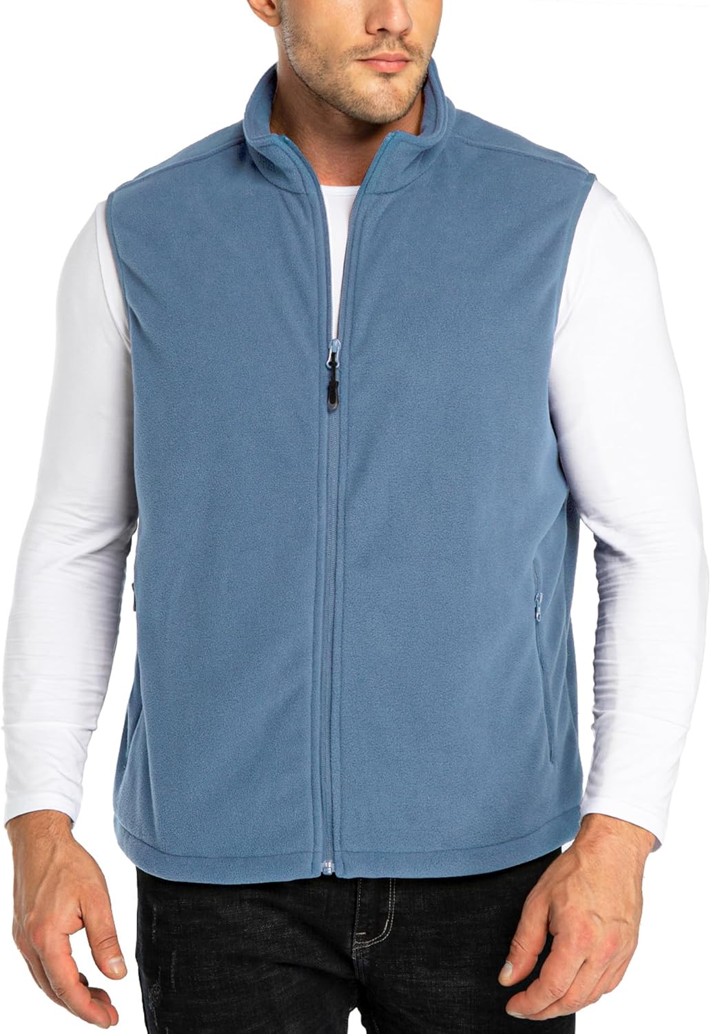 33,000ft Men's Fleece Vest, Lightweight Warm Zip Up Polar Vests Outerwear with Zipper Pockets, Sleeveless Jacket for Winter