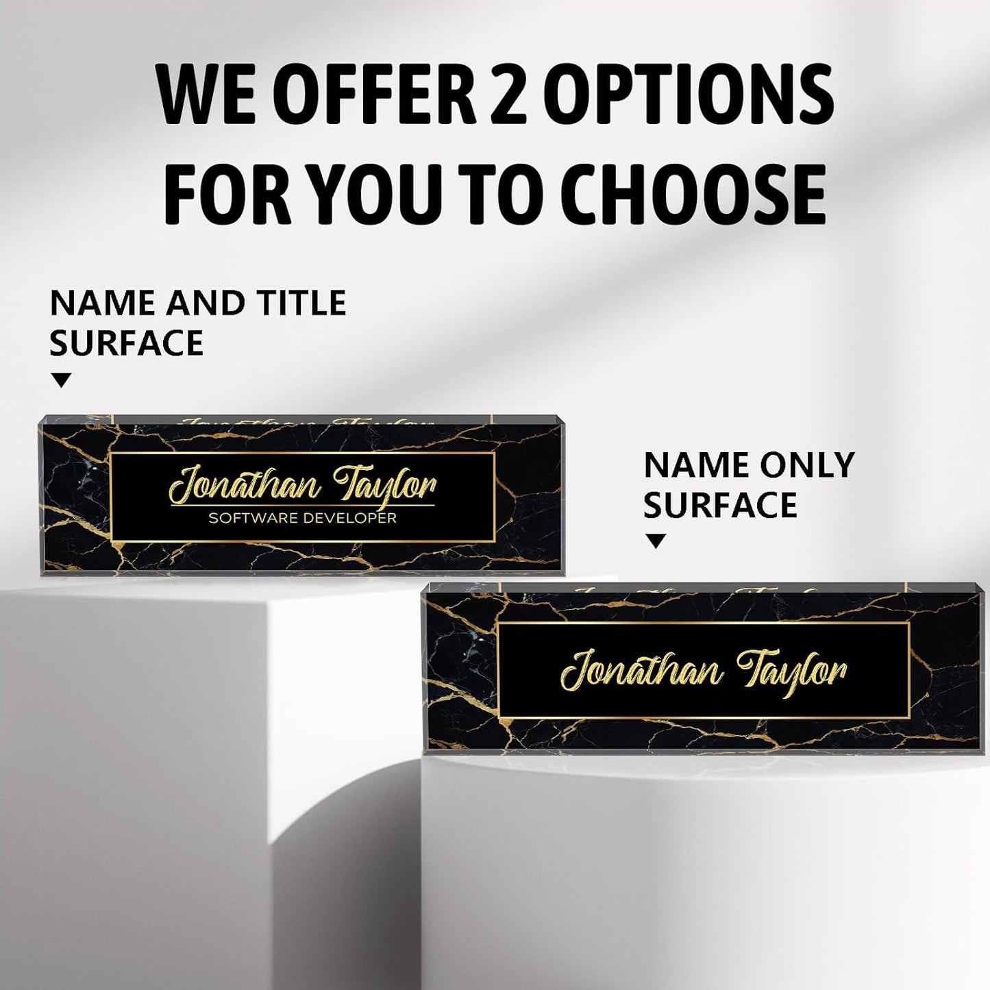 Custom Desk Name Plate Personalized, Acrylic Name Plate for Desk, Office Desk Decor for Women and Men, Employee Appreciation Gifts Office Gifts for Boss, Manager, Teacher, Nurse (Black Gold Marble)