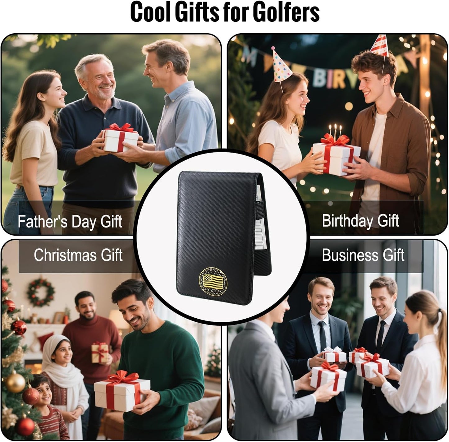 Leather Golf Scorecard Holder: USA Genuine Crazy Horse Leather Golf Yardage Book Cover with 1 Scorecard 1 Pencil Golf Notebook Back Pocket Cool Golf Gifts for Him Golfers Men