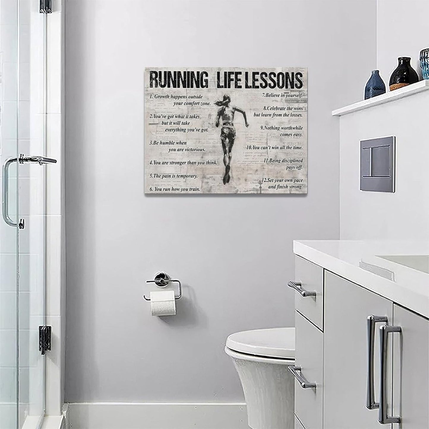 Vintage Running Sports Wall Art Running Life Lessons Wall Decor Running Sign Retro Poster Girl Teenager Room Motivational Decorations Canvas Print Painting Artwork for Bedroom Living Room 16"x12"