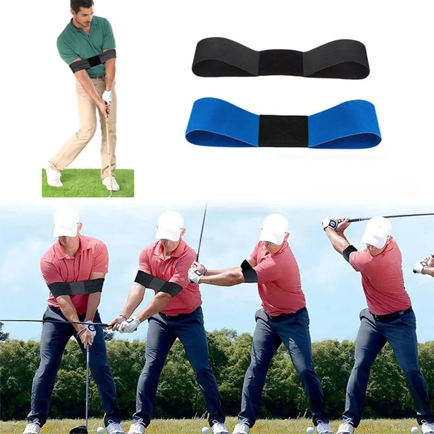 Golf Swing Training Aid , Retractable Golf Training Aid for Right Handed - Golf Swing Trainer with Click Feedback , Ideal for Beginners, Power Training ,Indoor & Outdoor Practice (Correcting Arm Band)