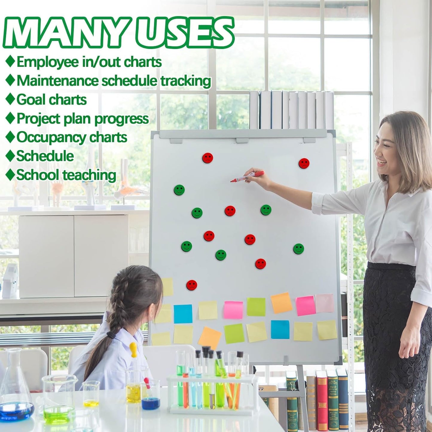 Xuhal 40 Pcs Double Sided Red Green Magnets 1.26'' Red Green Flip Reversible Magnets Dots for Whiteboard Mini Colored Double Sided Reversible Circle Indicator for Office Classroom Decoration (Smile)