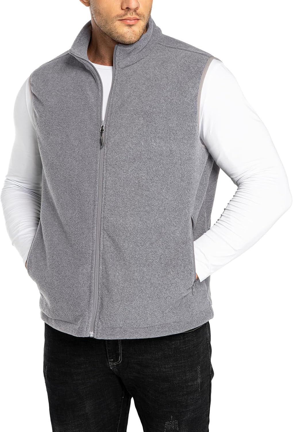 33,000ft Men's Fleece Vest, Lightweight Warm Zip Up Polar Vests Outerwear with Zipper Pockets, Sleeveless Jacket for Winter