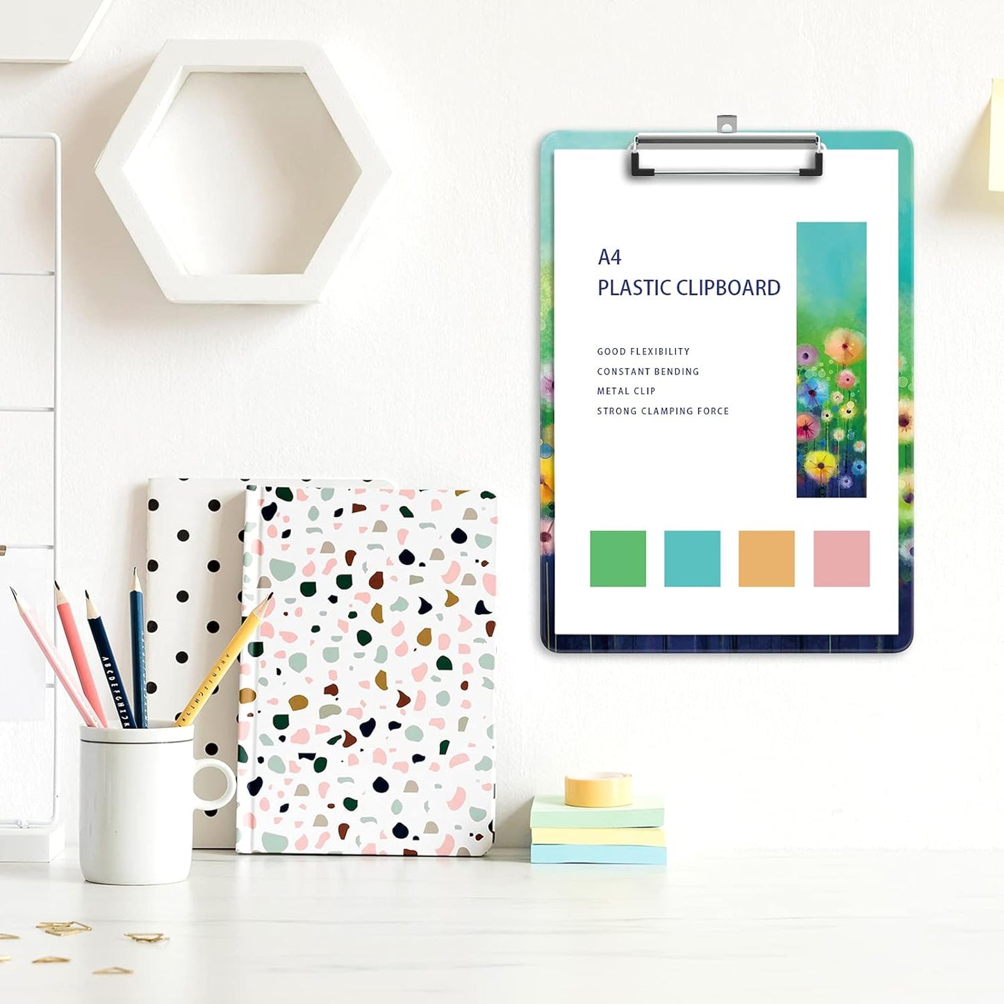 Plastic A4 Clipboards, Cute Clip Board Stardard Letter Size 9 x 12.5 in, Office Decorative for Students Women Men and Kids, Daffodil