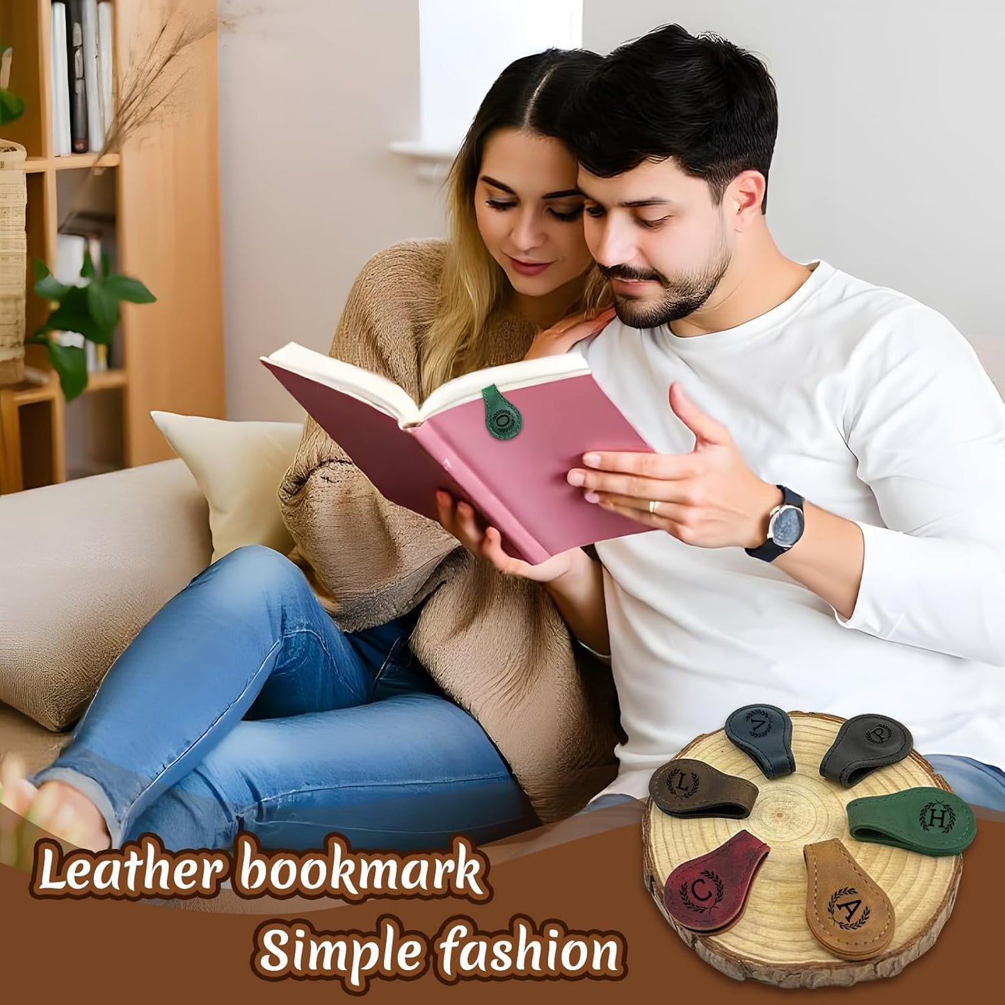 Personalized Magnetic Leather Bookmark - 26 Letters Vintage Engraved Book Marks,Custom Bookmark with Initial,Bookmarks for Women,Reading,Book Lovers (Green, V)