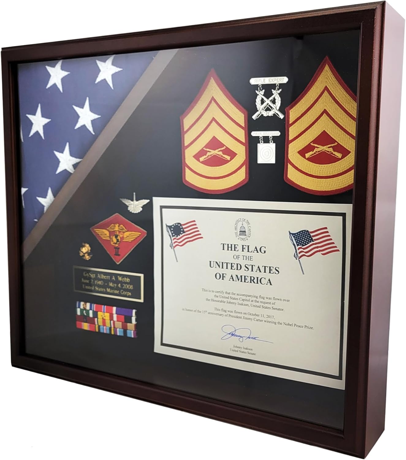 Military Award Shadow Box with Display Case for 3x5ft Flag - Felt in Black, Military Flag and Medal Display Frame, Veterans Flag and Medal Frames, Army Flag and Medal Display case