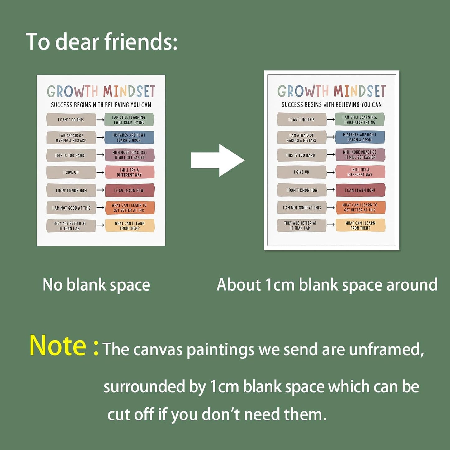 uoyien Growth Mindset Mental Health Posters Classroom Office Therapy Wall Decor Positive Affirmations Quotes Canvas Wall Art Kids Educational Prints For Calming Corner Decorations Unframed 12x16in