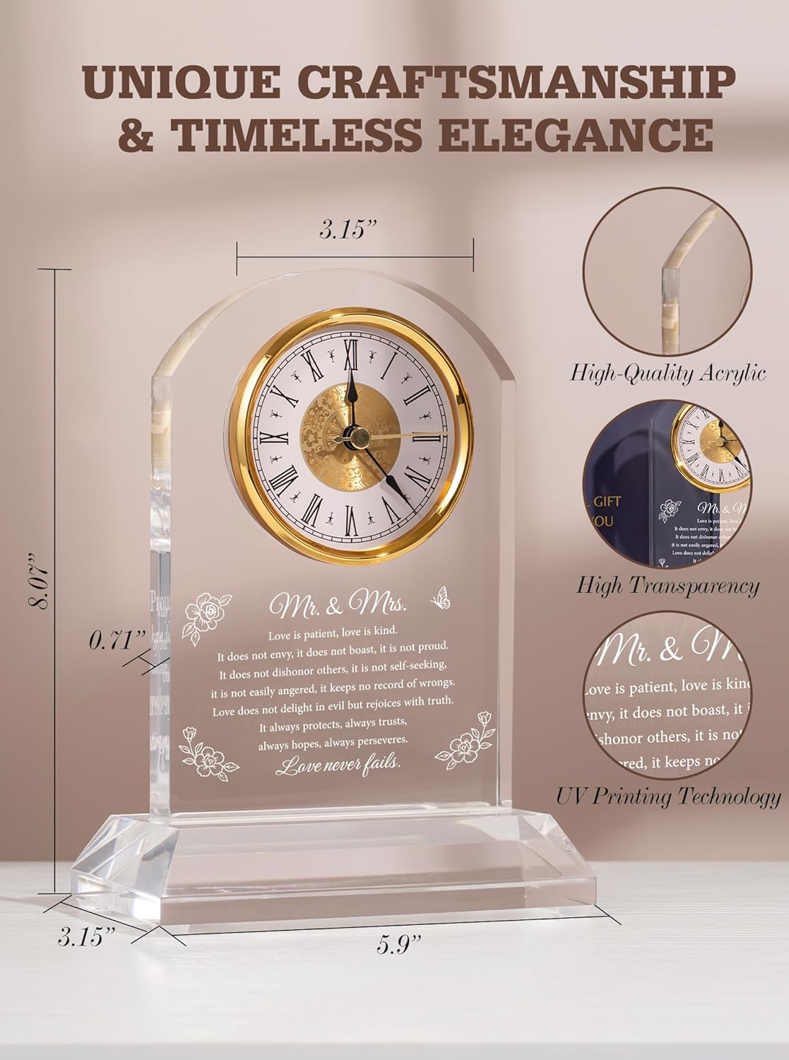 Wedding Gifts for Couples 2025, Newlyweds Gift for Bride and Groom Happy Anniversary Clock Unique Engagement Marriage Keepsake Mr & Mrs Bridal Shower Present, Gift Box Card (Battery Not Included)