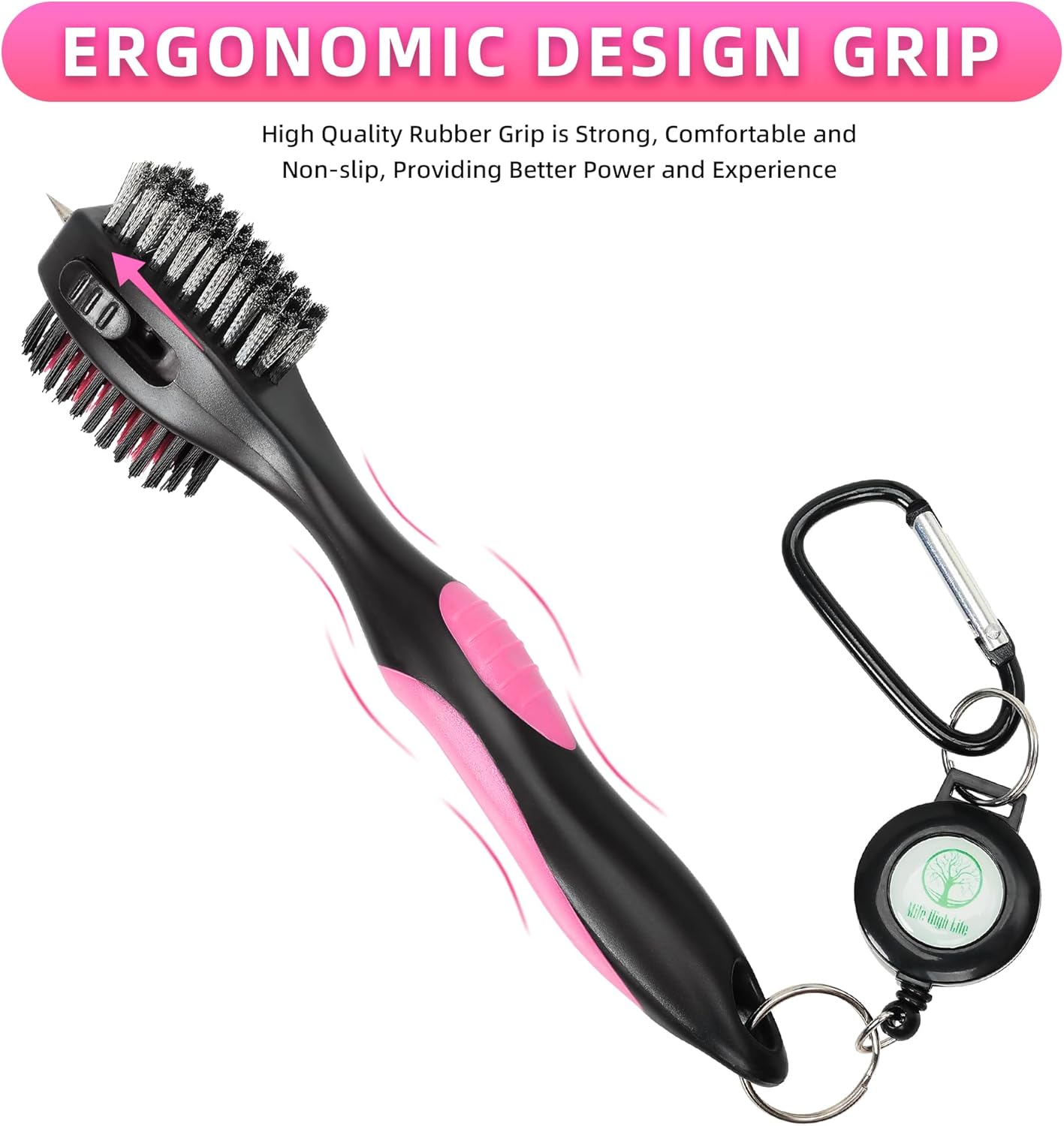 Mile High Life Golf Club Brush, Club Groove Cleaner with 2 Ft Retractable Extension Cord and Aluminum Carabiner, Golf Bag Accessories for Men and Women