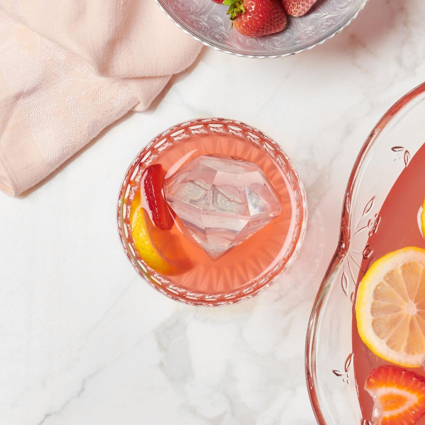 Tovolo Faceted Diamond Ice Molds, Set of 2 - Large Ice Diamond Mold Ideal for Whiskey, Cocktails & Any Cold Beverage - Odor-Free Freezer Storage, Dishwasher-Safe with Silicone Plunger