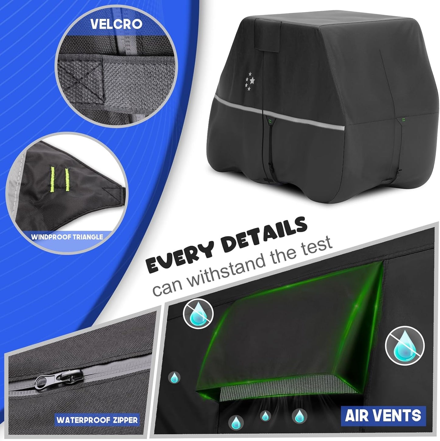 Waterproof Golf Cart Cover, Heavy Duty Marine Grade Fabric, Universal Fits for Most Brand 2/2+2/4+2 Passengers Yamaha, Honda, Club Car, EZGO Golf Cart