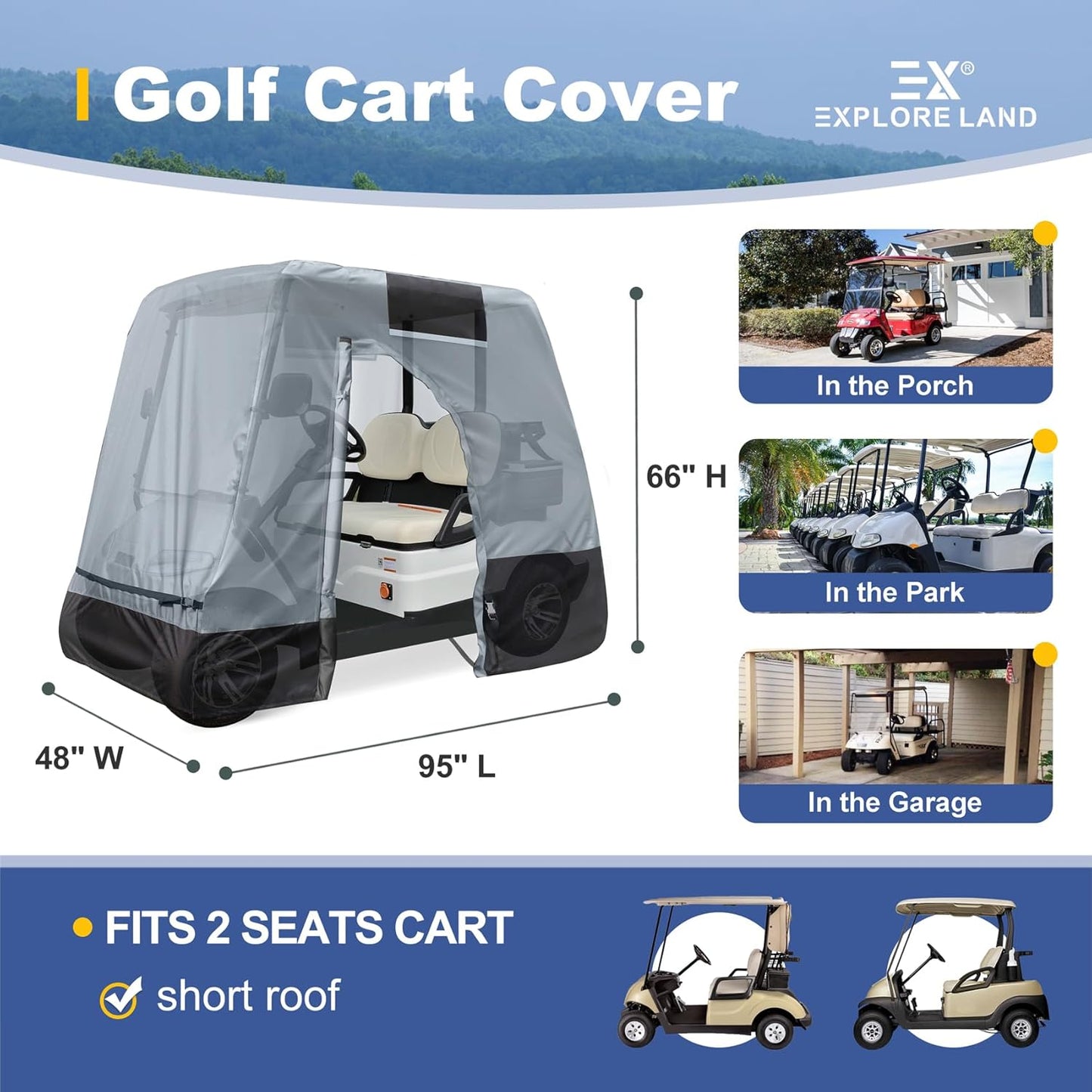 Explore Land Waterproof Golf Cart Cover Universal Fits for Most Brand 2/4/6 Passenger Car