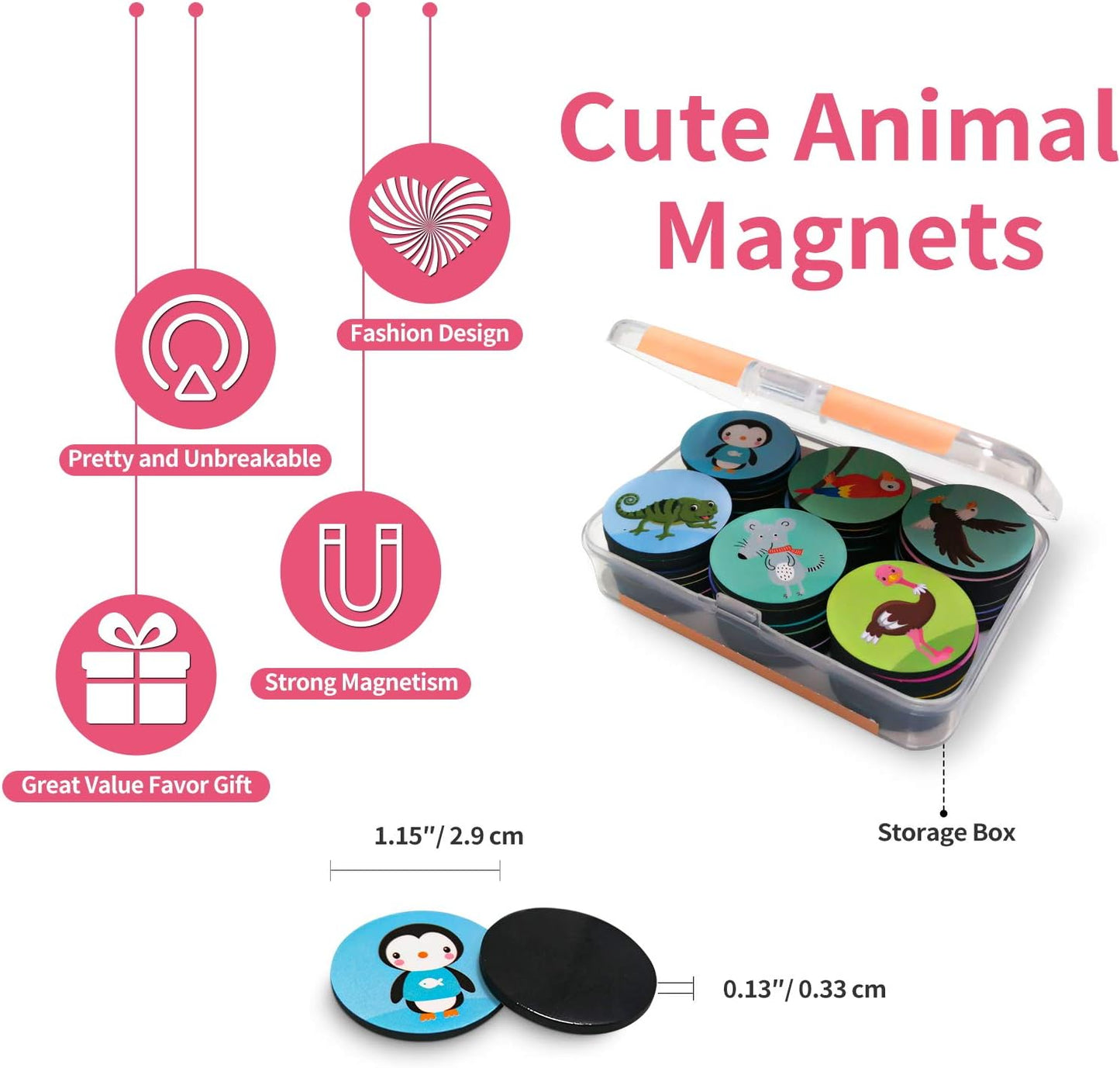 54PCS Animal Magnets for Refrigerator Decorative Fridge Lockers Magnets Cute Kitchen Iron Office Whiteboards Suitable for Adults