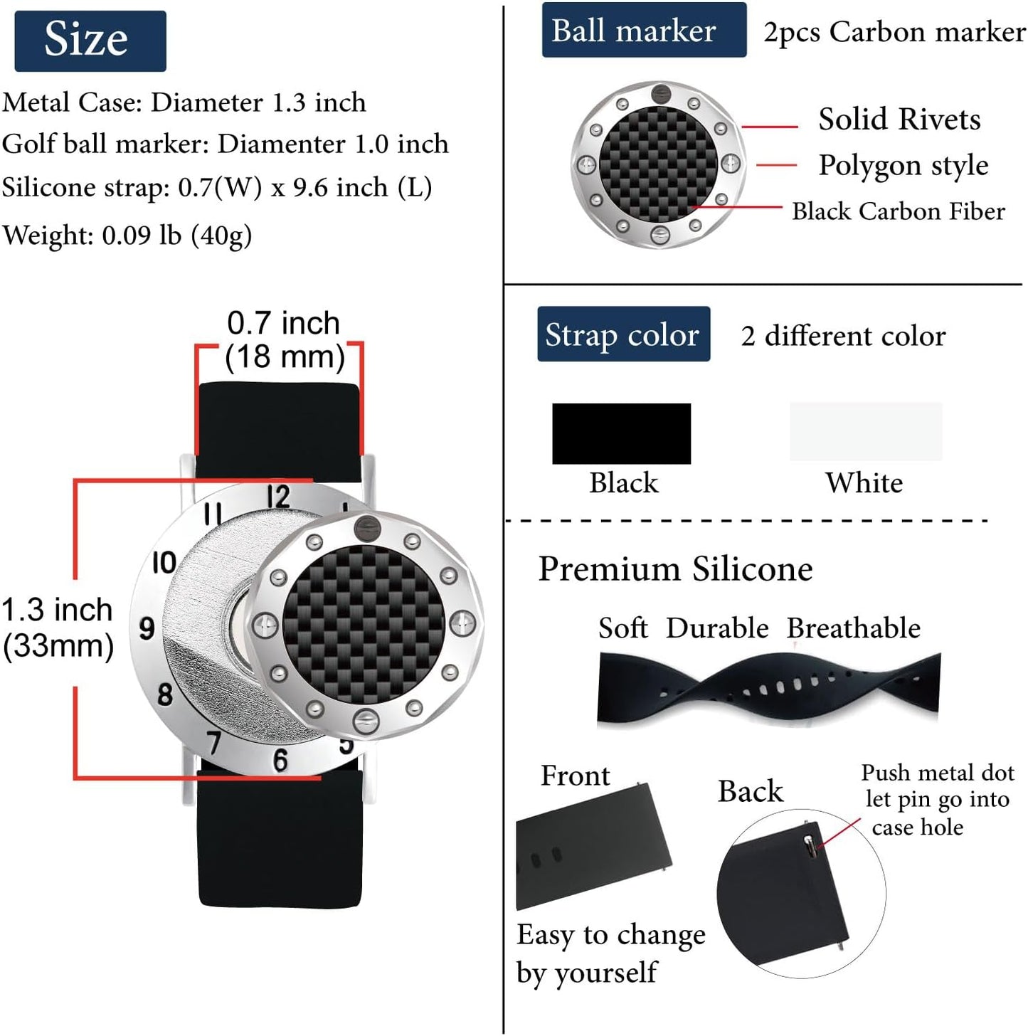 Golf Ball Marker with Carbon Fiber Ball Marker Bracelet, Golf Accessories, Golf Gifts, Golf Counter for Men Women