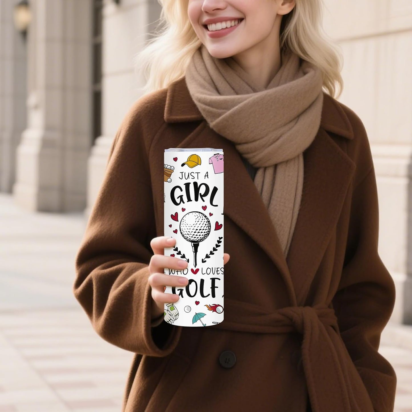 Golf Gift For Women, Golfer Themed 20 oz Tumblers - Just A Girl Who Loves Golf Design Cups, Tumbler With Lid and Straw, Stainless Steel Mugs Funny Gifts For Golfers