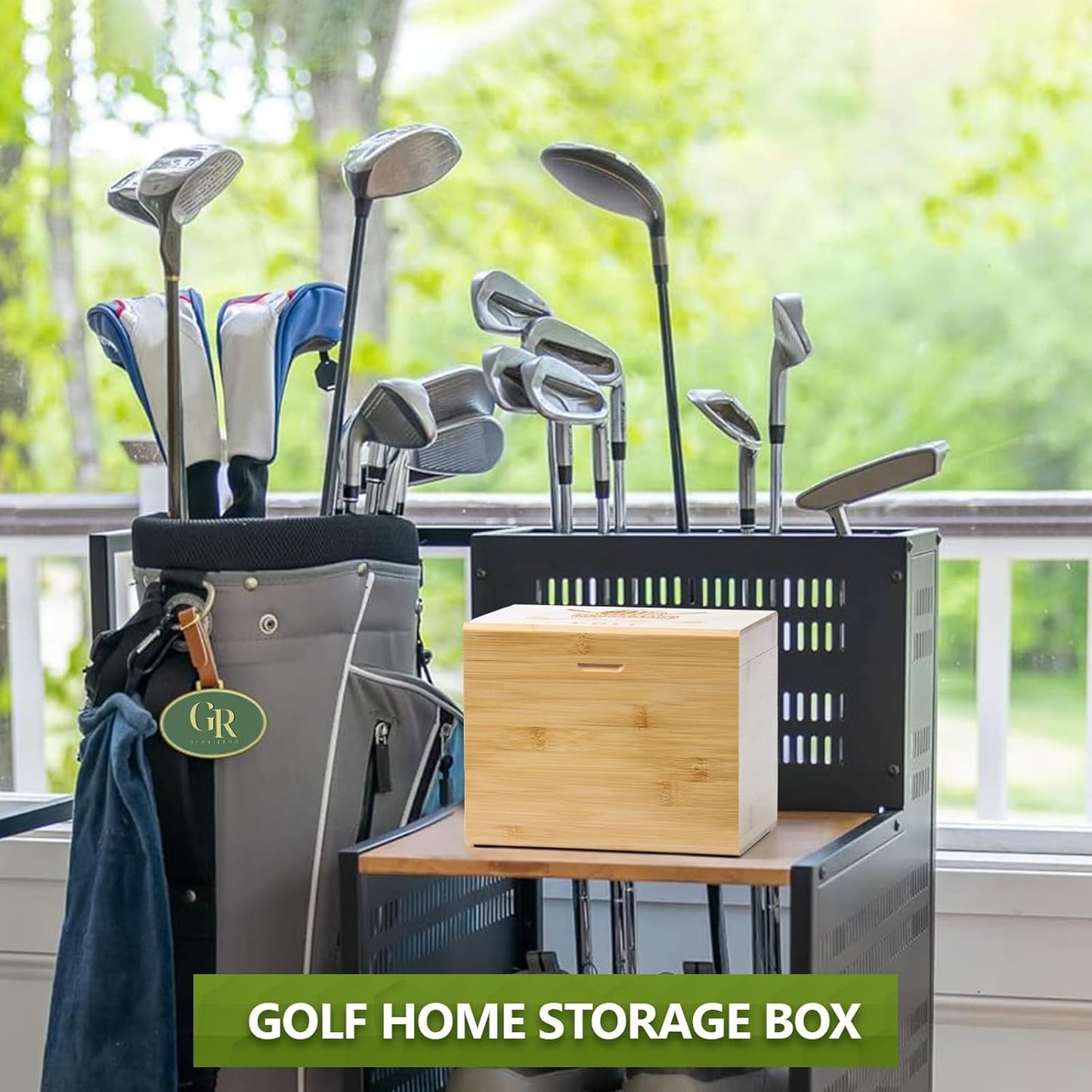 Golf Storage Box Golf Gifts - Golf Scorecard Collection Box with 5 Wooden Dividers - Golf Organizer for Scorecards, Photos, Keepsakes; Fathers Day Dad Gifts for Men from Wife (Yellow)