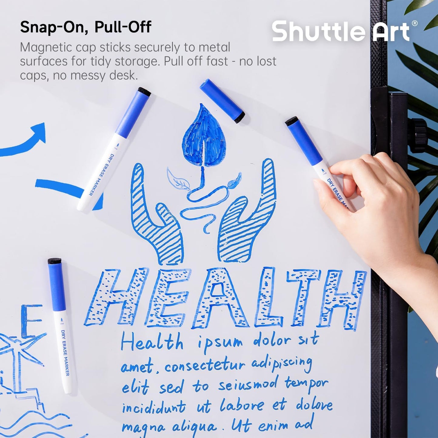 Shuttle Art Blue Dry Erase Markers, 60 Pack Magnetic Whiteboard Markers with Erase,Fine Point Dry Erase Markers Perfect For Writing on Whiteboards, Dry-Erase Boards,Mirrors for School Office Home