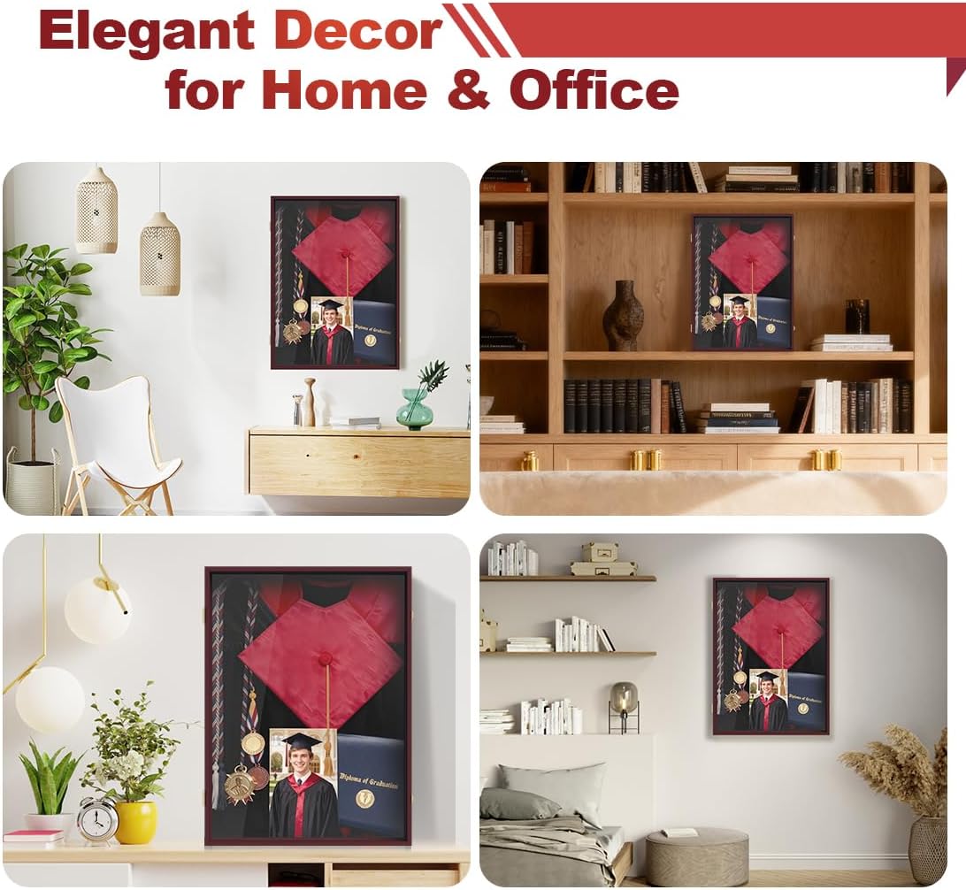 Graduation Shadow Box 17x23 Inch - Large Deep Display Frame for Cap, Gown, Diploma & Awards - College University Keepsake Memory Box in Mahogany