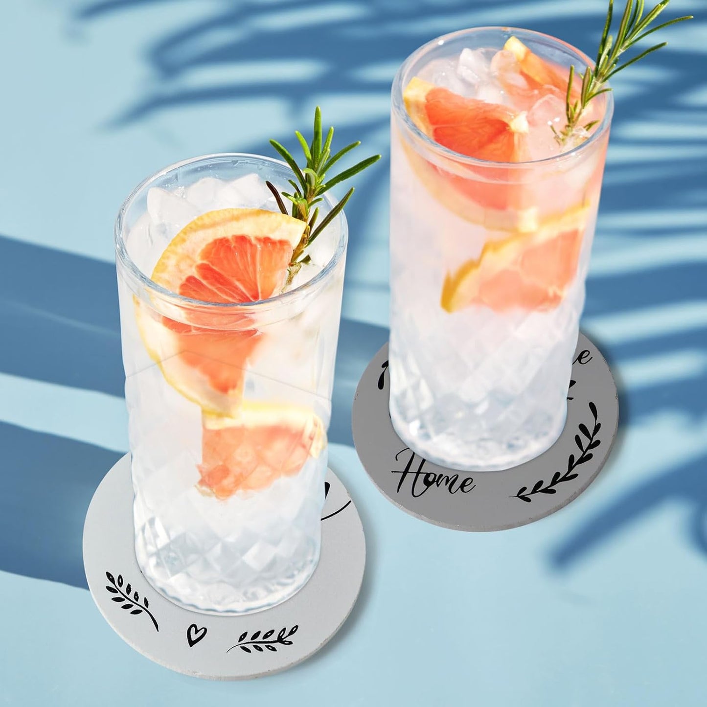 Queekay Housewarming Gifts for Home Decoration Wooden Heart Coasters for Drinks 6 Set Farmhouse Coasters with Holder Funny for Family Coffee Table Protection, 4''(Gray)