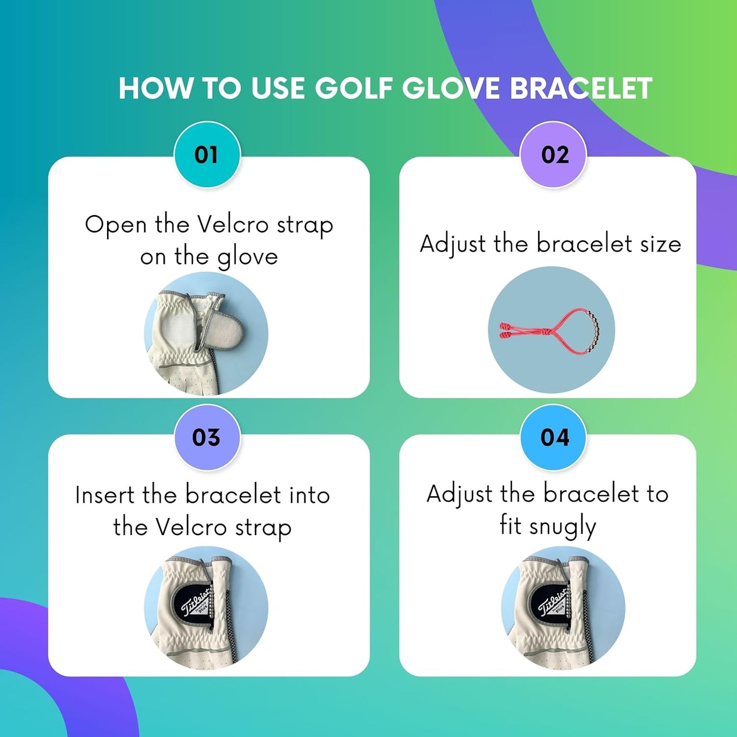 LAMIBEE Pack of 2 Golf Glove Bead Stroke Counter, 10 Stainless Steel Beads Score Counter for Gloves, Stroke Count Resizable Easy to Adjust Golf Round Scoring Tracker Accessory