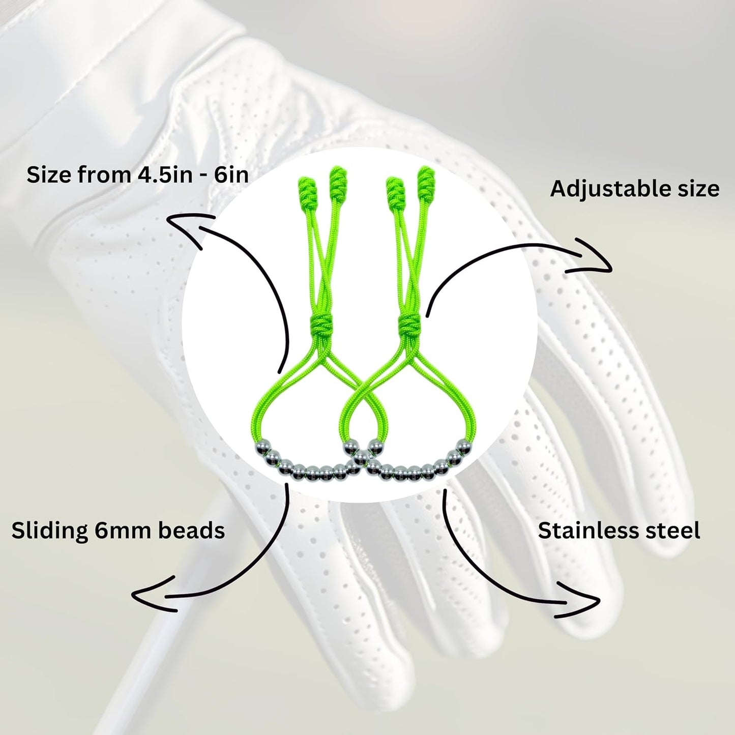 LAMIBEE Pack of 2 Golf Glove Bead Stroke Counter, 10 Stainless Steel Beads Score Counter for Gloves, Stroke Count Resizable Easy to Adjust Golf Round Scoring Tracker Accessory