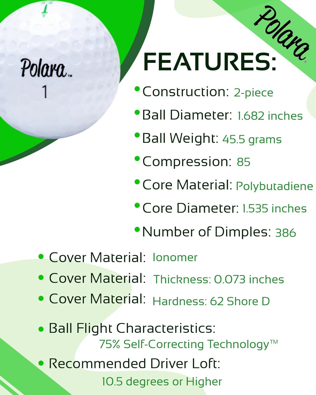 Polara Golf Self-Correcting Golf Balls – Soft Feel, Anti-Slice & Hook Correction, Exceeds USGA Limits, Dimple Pattern, High-Performance Balls for Men & Women