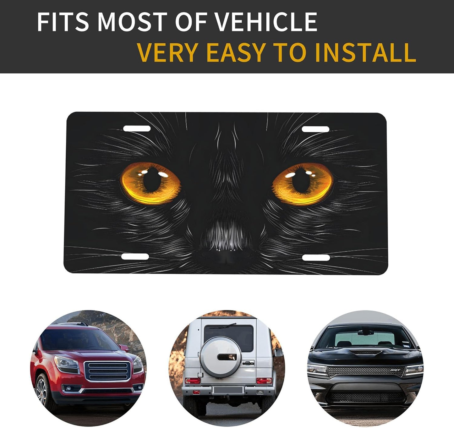 Animal Cat Eyes License Plate Funny Aluminum Front License Plates Decorative Waterproof Rust-Free Metal Car Plate Covers for Women Men Car Tag Accessories fit Truck SUV Rv 12 X 6 in