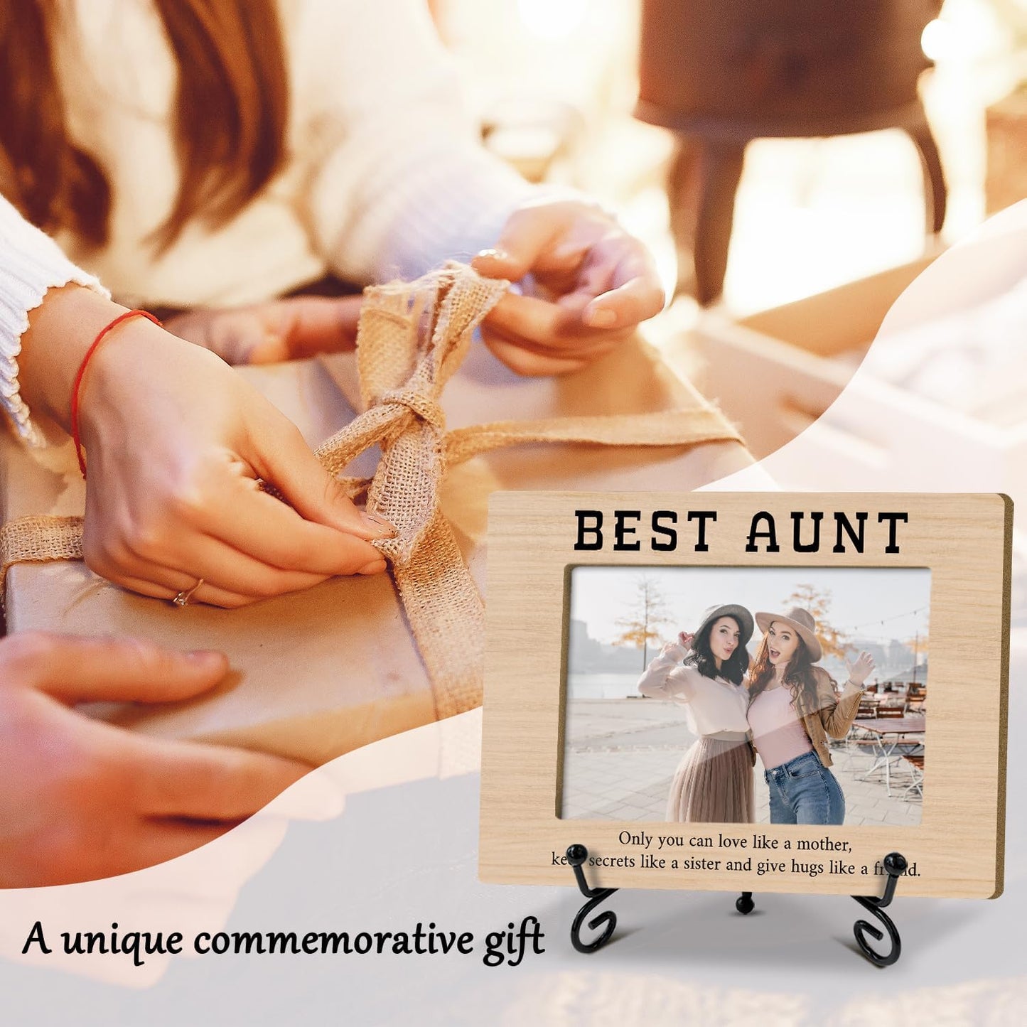 Aunt Picture Frame, Wooden Photo Frame with Stand, Aunt Gifts Birthday Gifts for Women Aunt Auntie Mom, Home Office Desk Decor Photo Frame Tabletop Display -xk24