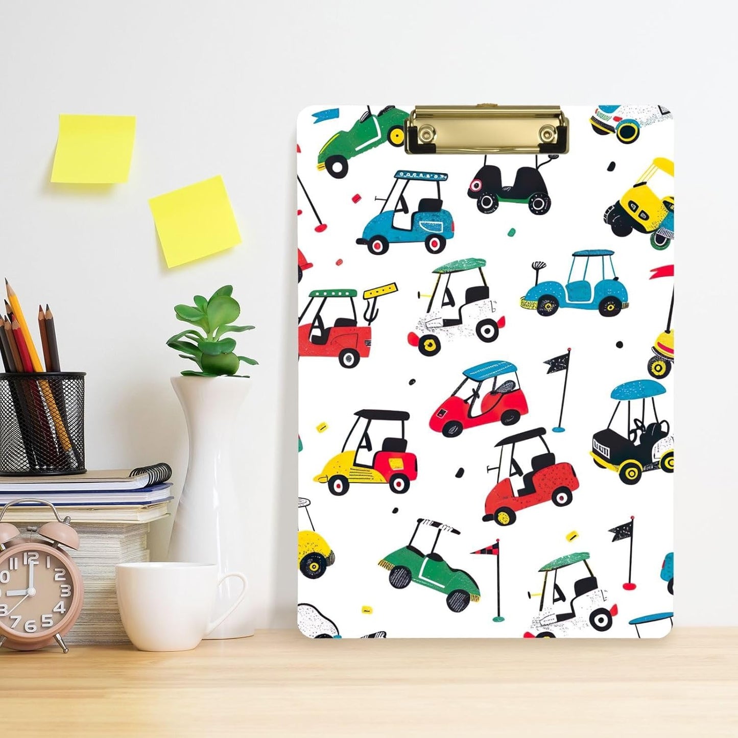 Golf CarThick Clear Acrylic Clipboard with Shiny Gold/Silver Finish Clip21344438