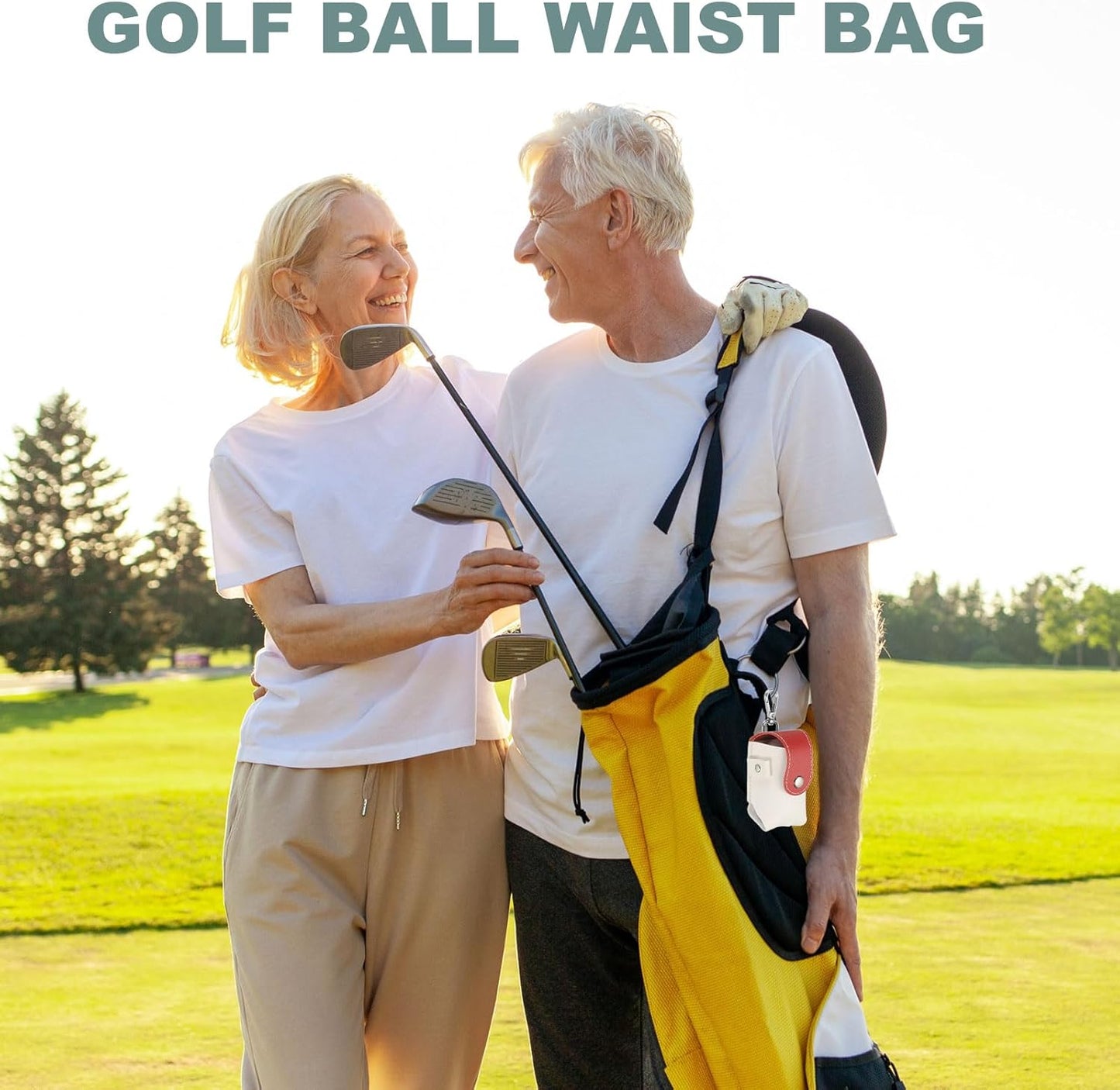 uxcell Golf Ball Bag, Portable PU Leather Golf Ball Pouch with Belt Clip Storage Bag with Tee Holder for Men and Women
