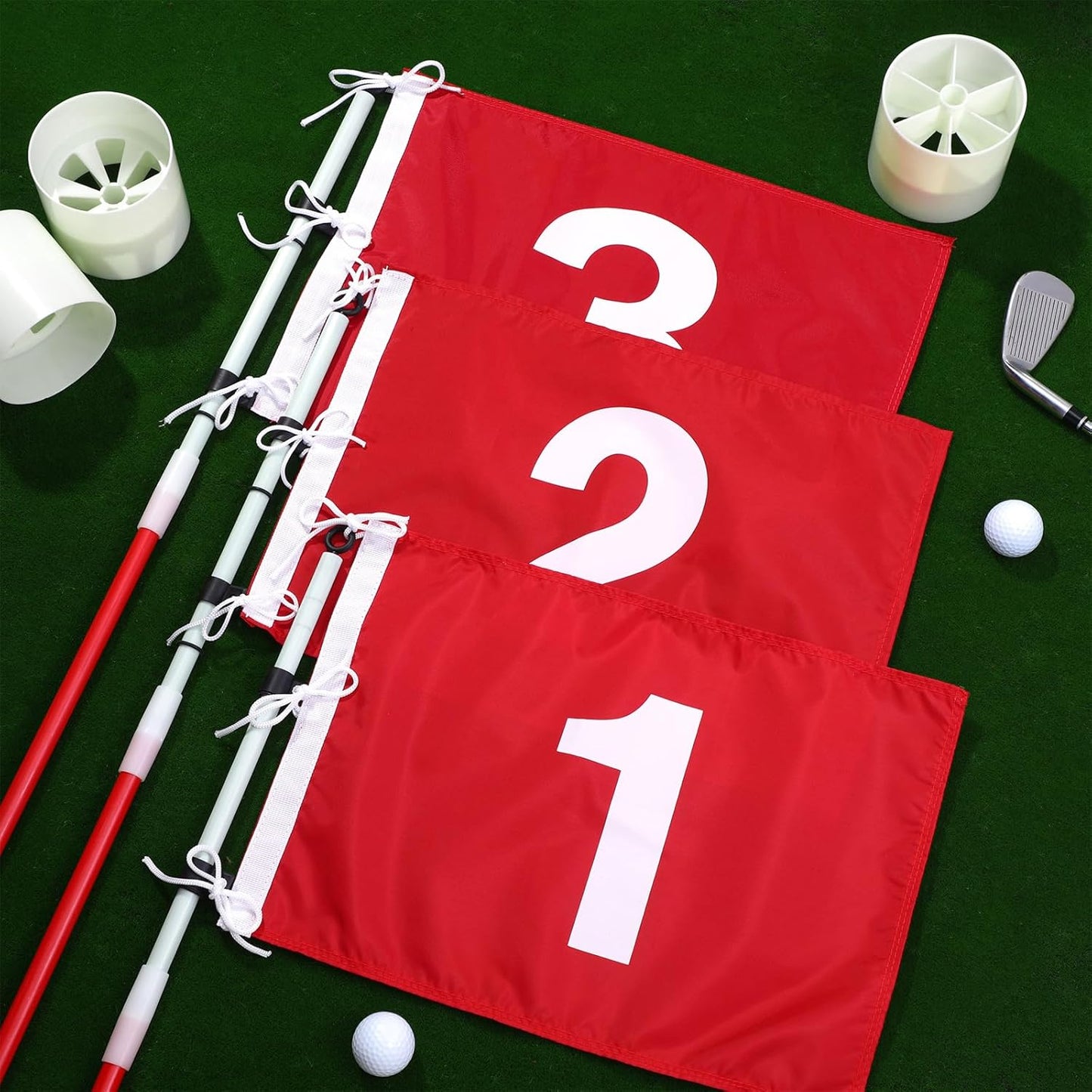 Golf Flagstick 6ft, Golf Pin Flag Hole Cup Set Putting Green Flags and Poles Numbered Golf Flags for Driving Range Backyard, Portable 5 Section Design for Golf Practice, Gift Idea