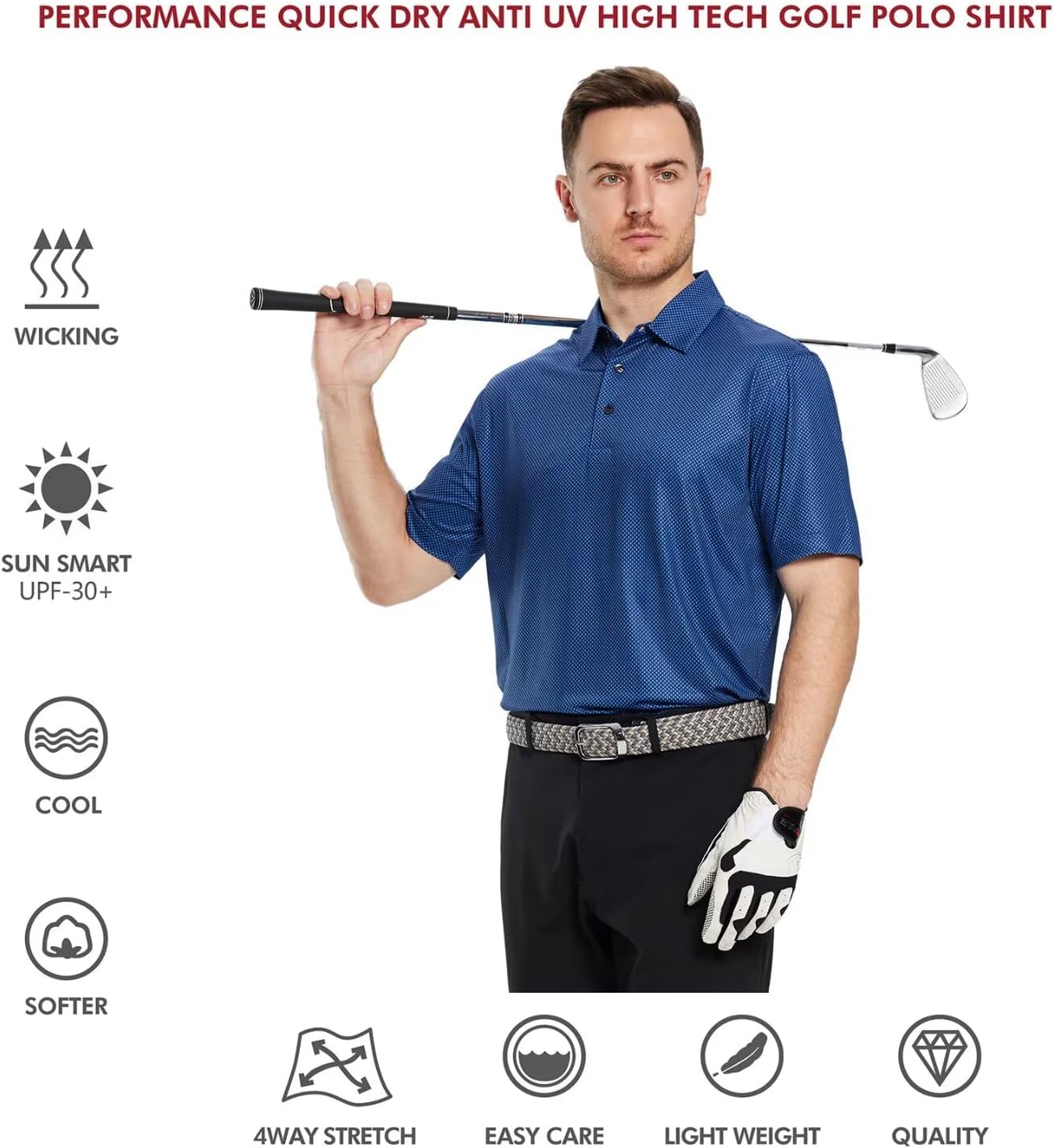 Golf Shirts for Men Dry Fit Short Sleeve Print Performance Moisture Wicking Polo Shirt