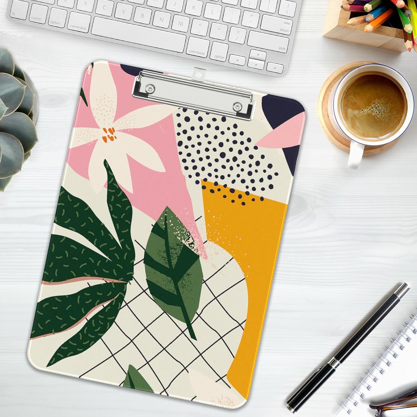 Rimilak Plastic Clipboards with Metal Clip, A4 Letter Size 9 x 12.5 in, Office Decorative for Students Women Men and Kids, Cute Custom Pattern, Abstract Leaves