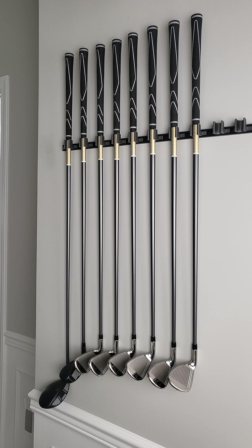 Generic 10 Golf Club Holders on 24" Rack, Wall Display, Wall Hanger, Organizer (Club Grip Up)