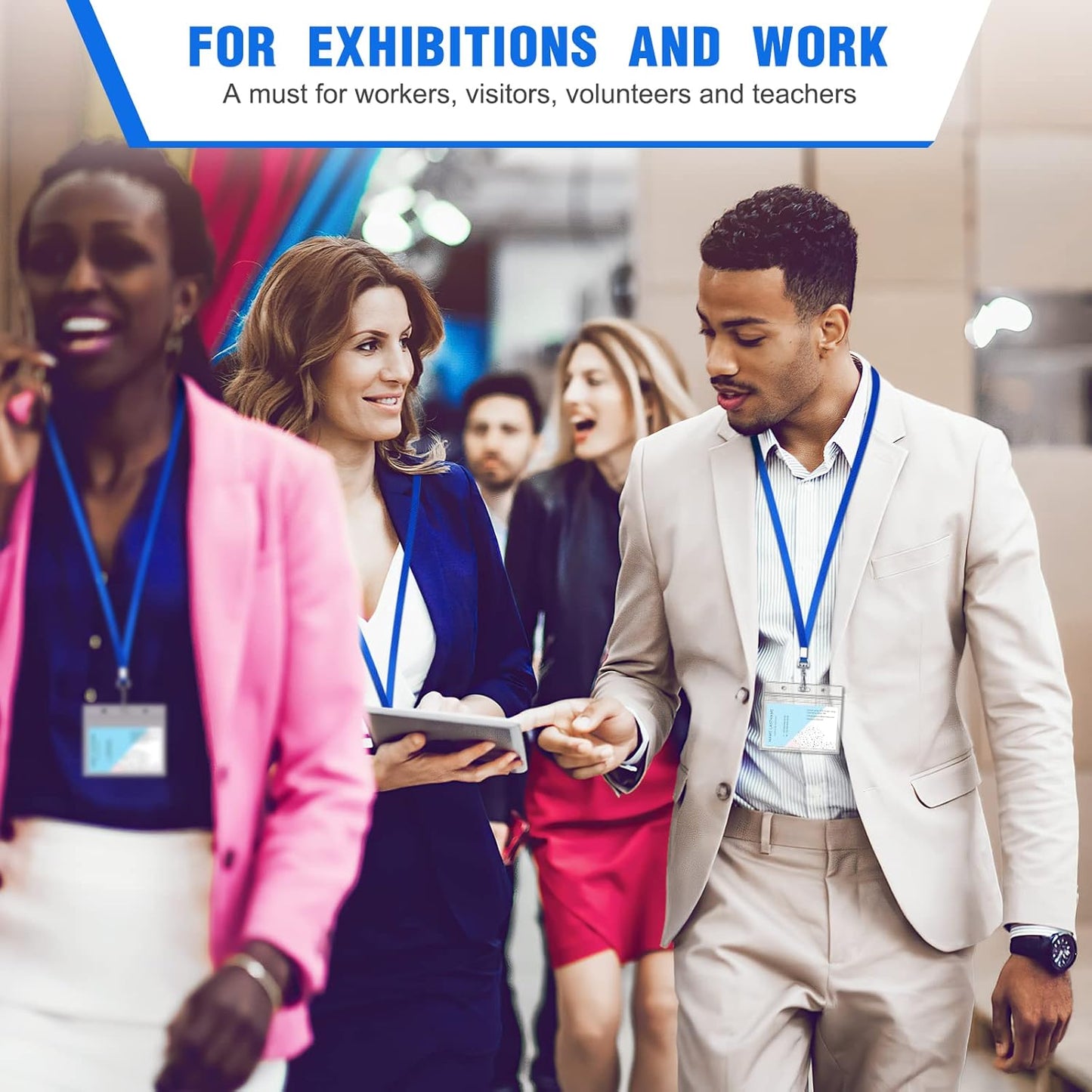 50 Pack BlueLanyard Bulk Lanyard for id Badge Holder Durable Flat Lanyard with Swivel Hook and Badge Clip