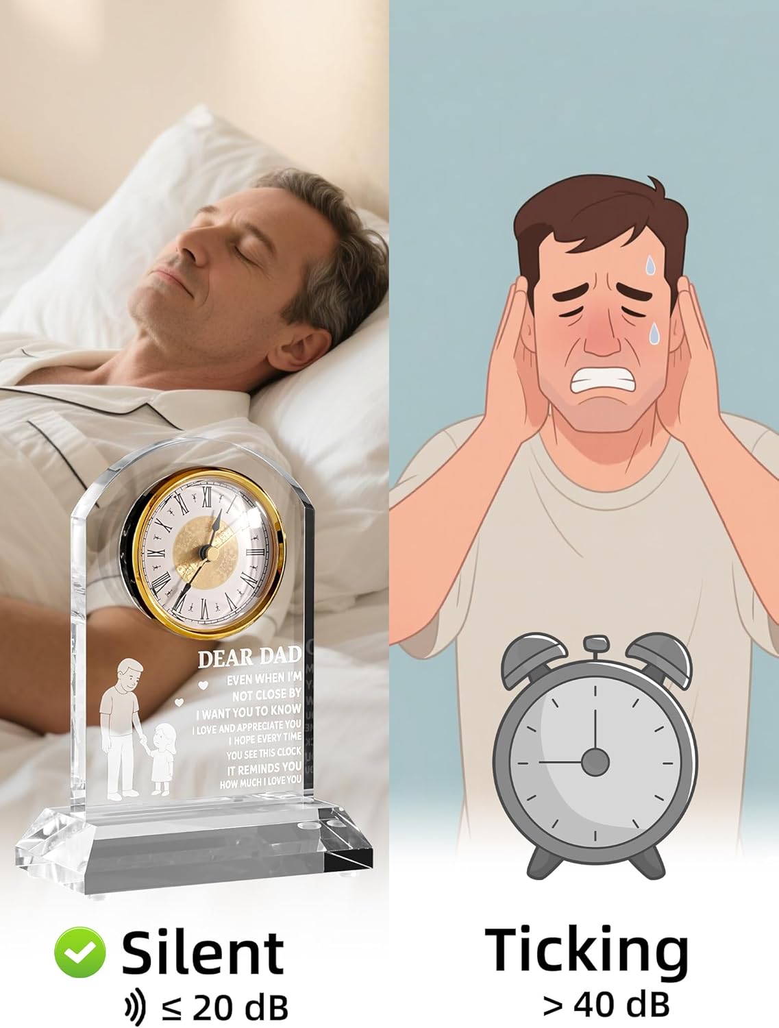 DEEWISH Clock Gifts for Dad from Daughter Son, Birthday Gifts for Dad Who Wants Nothing, Ideas, Unique, Elegant Clock with Gift Box & Card (Battery Not Included)