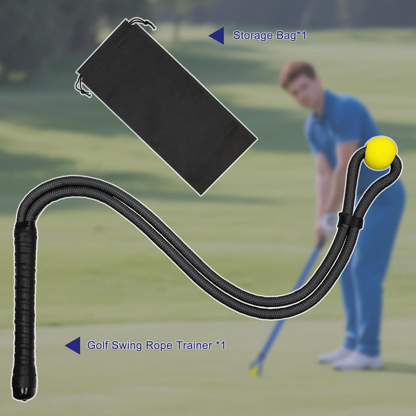Golf Rope Swing Trainer, Golf Swing Training Aid to Improve Speed, Accuracy, Rhythm, Flexibility and Strength, Portable Golf Training Tool for Indoor/Outdoor Practice