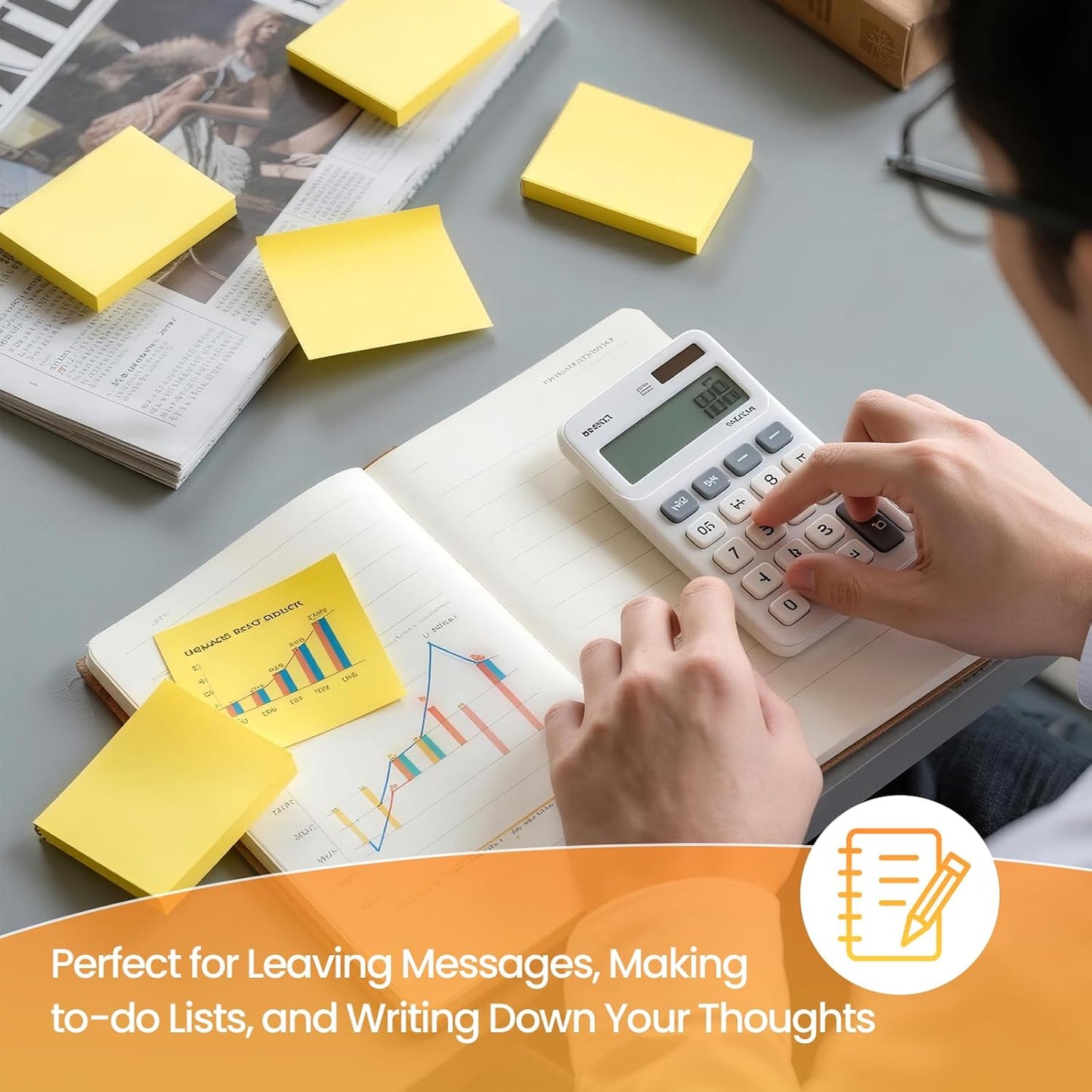 960 Sheets 3 in x 5 in Large Sticky Notes, 76 x 127 mm 6 Pads Assorted Self-Stick Pads for Notebook,Office,School and Home,80 Sheets/Pad (12 Pads Yellow)