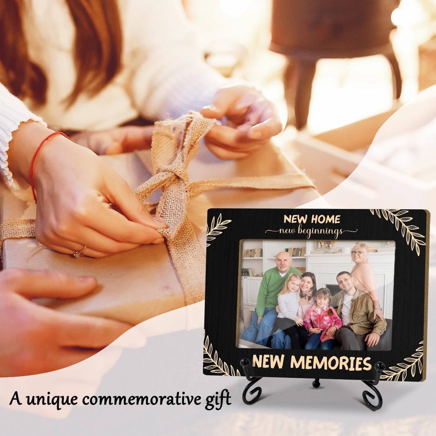 Family Picture Frame, Wooden Photo Frame with Stand, New Homeowner Gifts for Women Men Couple Family Sister Bestie, Home Office Desk Decor Photo Frame Tabletop Display -xk34