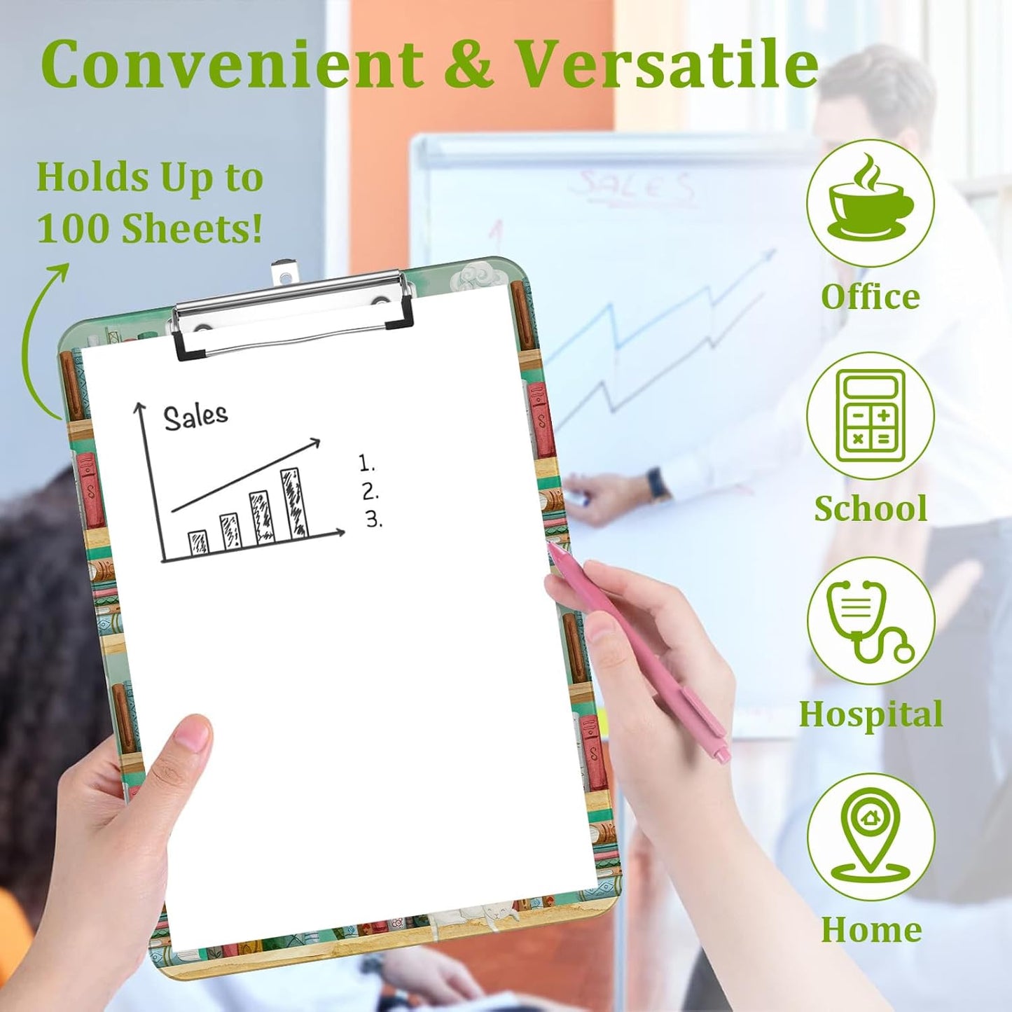 Cat Bookshelves Clipboard,Decorative Acrylic Clipboard with Low Profile Metal Clip for Office,School,Teachers,Students Standard Letter Size 9x12.5