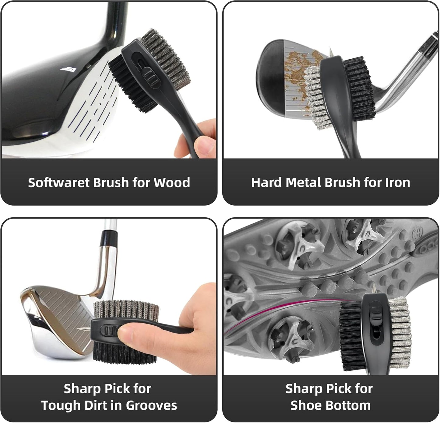 Mile High Life Golf Towels - Microfiber Waffle Pattern Tri-fold, Brush Tool Kit with Club Groove Cleaner with Retractable Cord and Clip, for Men Women, Golf Gift