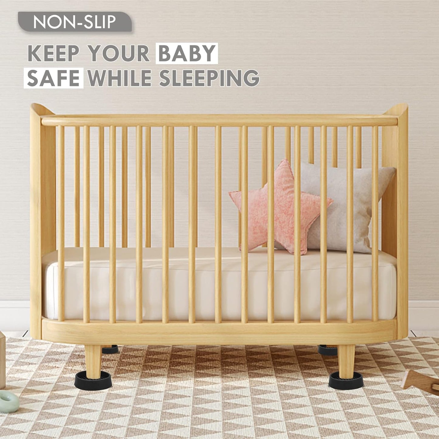 3X3 Round Rubber Caster Cups, Non Slip Furniture Pads, Anti-Slip Gripper, Anti Skid Furniture Feet, Anti Slide Floor Protector for Bed Couch Table Chair Stoppers - Black, 4 Pack