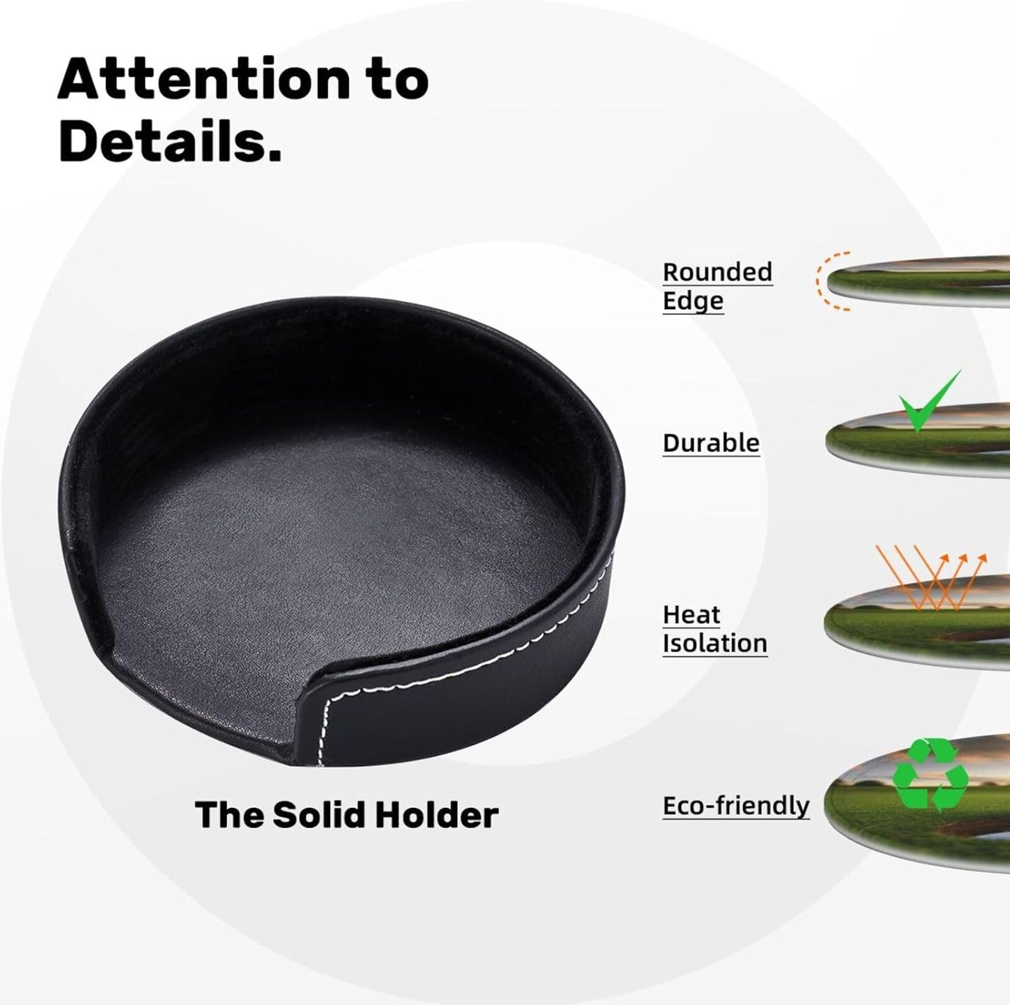 Funny Golf Scenery Coasters for Drinks Round Leather Coaster with Holder Set of 6 for Tabletop Protection Desk Accessories Office Home Room Decor