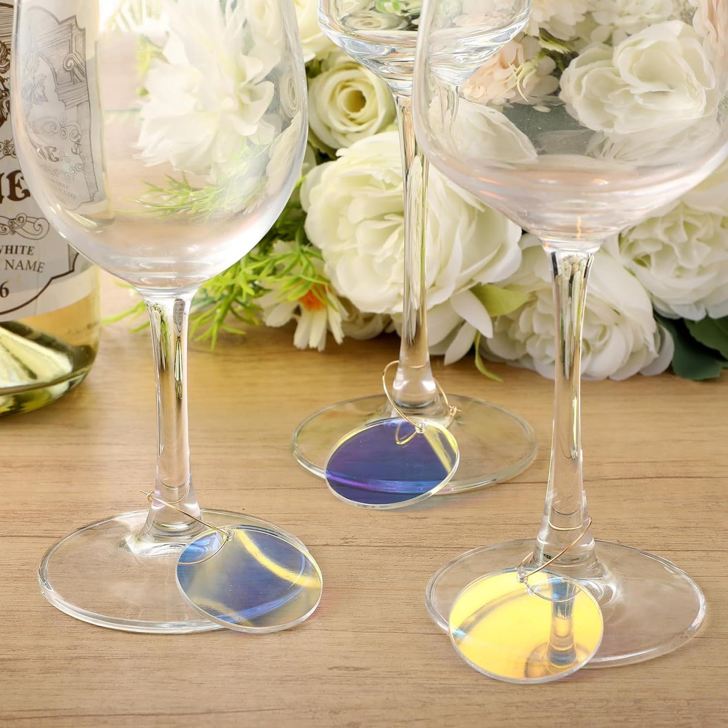 Tondiamo 40 Pcs DIY Wine Charms for Glasses Acrylic Wine Charms with Rings Tags Marker Pen Blank Glass Labels Bulk for Stem Cocktail Champagne Wedding Dinner Party Favor