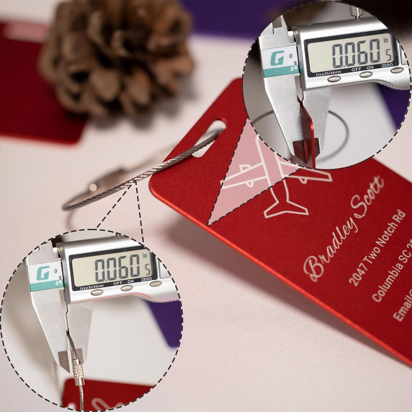 Personalized Luggage Tags for Suitcases Custom Metal Name Tags for Backpacks Bags Travel - Horizontal (Lakeblue)