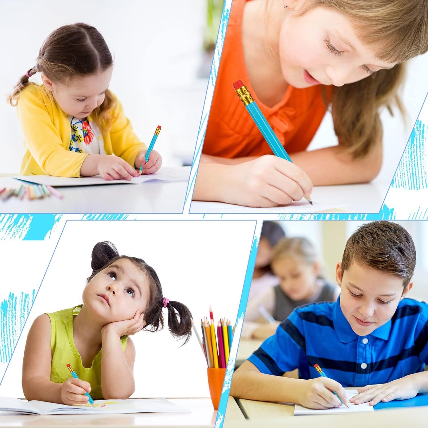 Zonon 24 Pcs Light Blue Golf Pencils with Erasers Mini Small Pencil Baby Shower Favors Bulk Hexagon Wooden Sharpened Half Graphite 2B for Golf Event, Wedding, Party Game, School, Company, Pew, Pocket