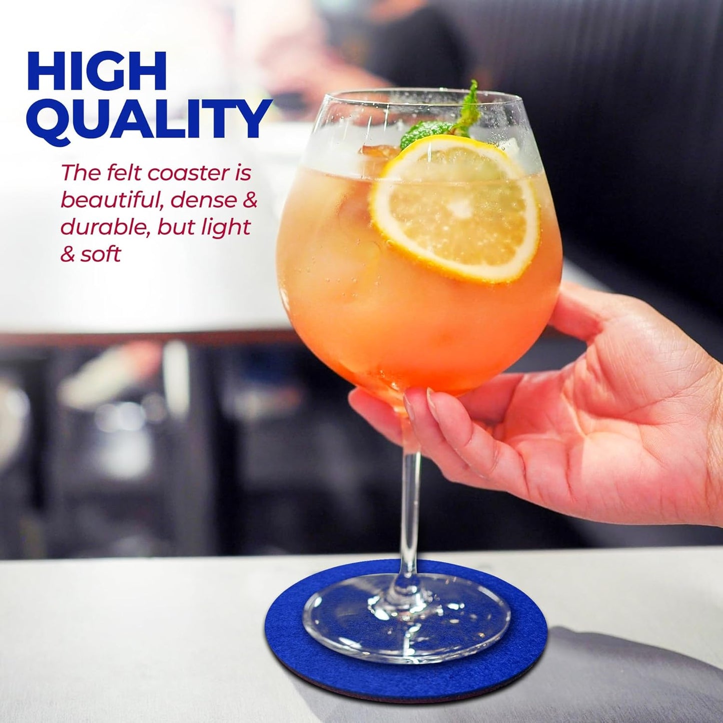 A&A Wonders Premium Felt Coasters for Drink, Two-Tone Reversible, Absorbent Felt Protects Furniture, Table, Anti Slip, Suitable for Drinks & All Table Types (Wine Red/Royal Blue, Circle 18 Pack)