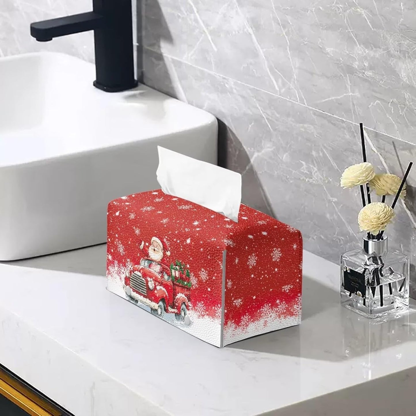 Christmas Truck Tissue Box Cover - Rectangle Modern Home Decor for Home, Bathroom, Kitchen, Kids Room