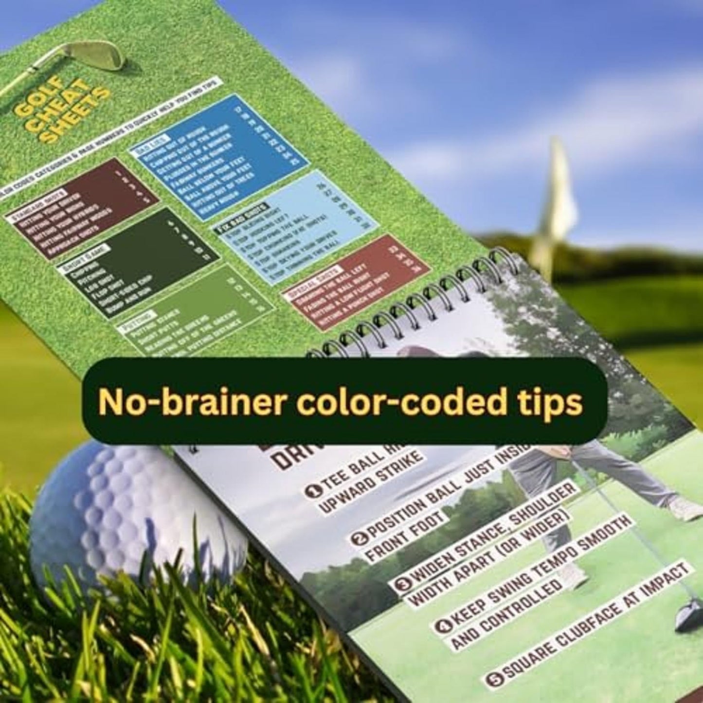 Golf Reference Guide Pocketbook - Golf Cheat Sheets With 175+ Essential Tips 36 Different Shots - Golf Training Aid - Helpful Golf Swing Thoughts - Waterproof & Durable Golf Book - Makes a GREAT gift.