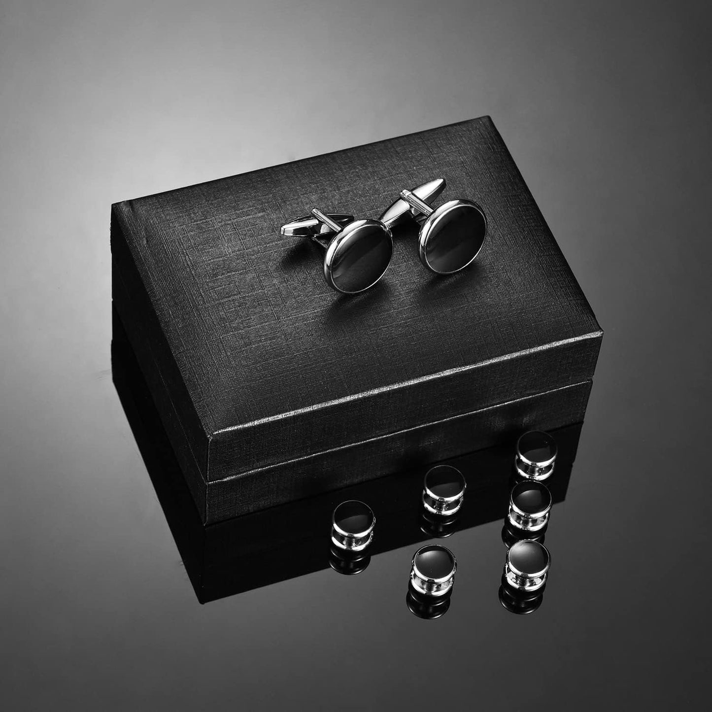 UJOY Cufflinks and Studs Set Blanks Round 4 Colors Shirt Tuxedo Buttons Packed in Cufflink Box for Men